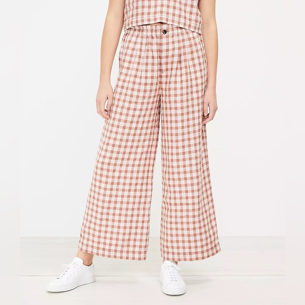 Lou&Grey Linen Gingham Wide Leg Pants